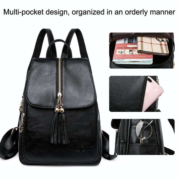 Leather Travel Backpack - Anti-theft Compact