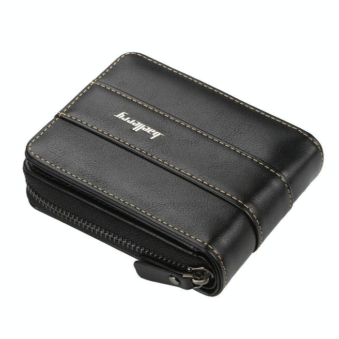 Men Short Wallet Buckle Multi-Card Coin Purse Tri-Fold Zip Wallet