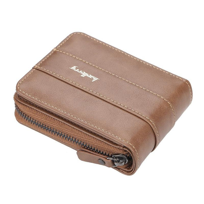 Men Short Wallet Buckle Multi-Card Coin Purse Tri-Fold Zip Wallet