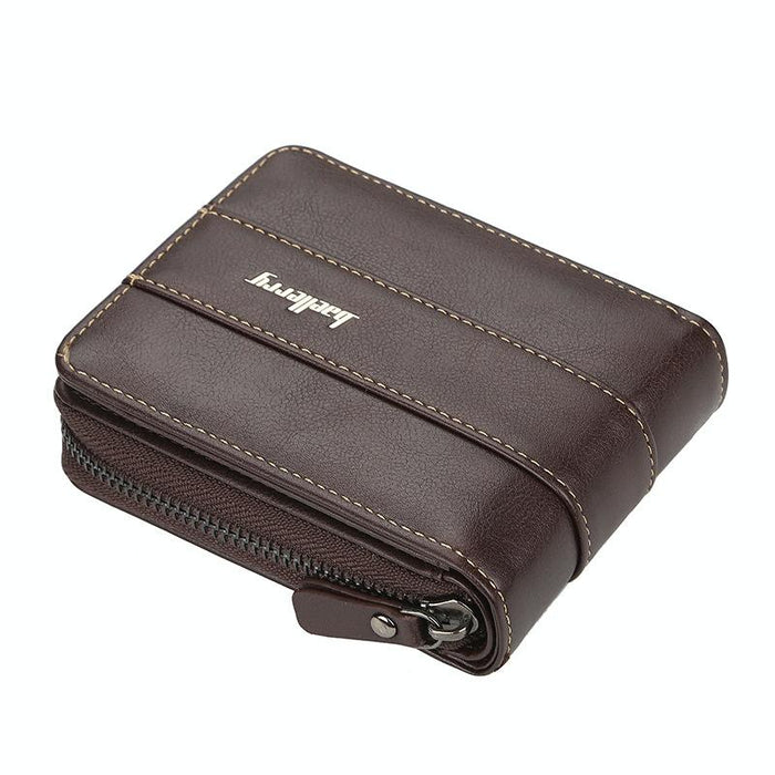 Men Short Wallet Buckle Multi-Card Coin Purse Tri-Fold Zip Wallet