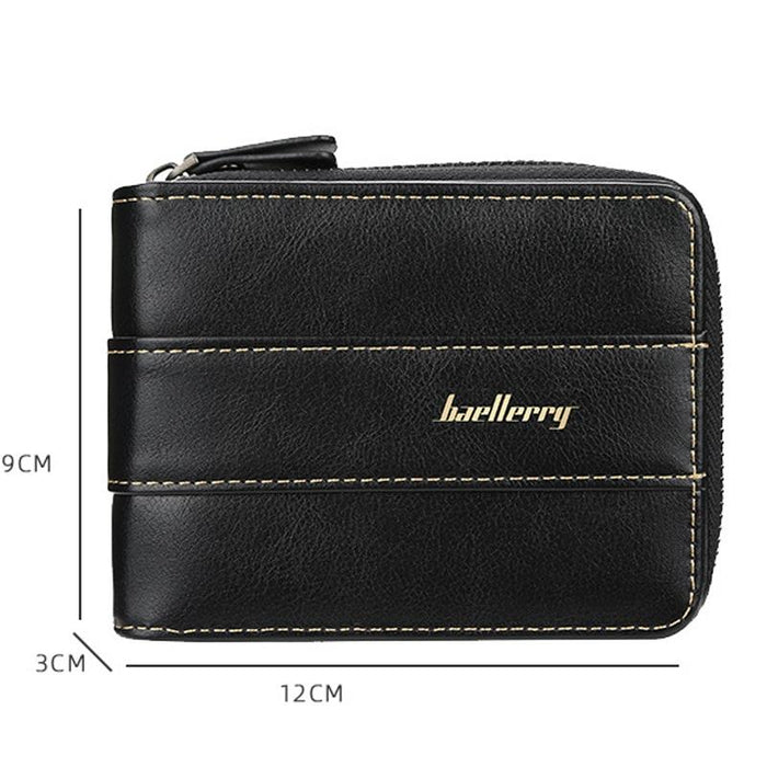 Men Short Wallet Buckle Multi-Card Coin Purse Tri-Fold Zip Wallet