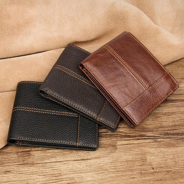 Retro Cowhide Leather Wallet Men's Short Portable
