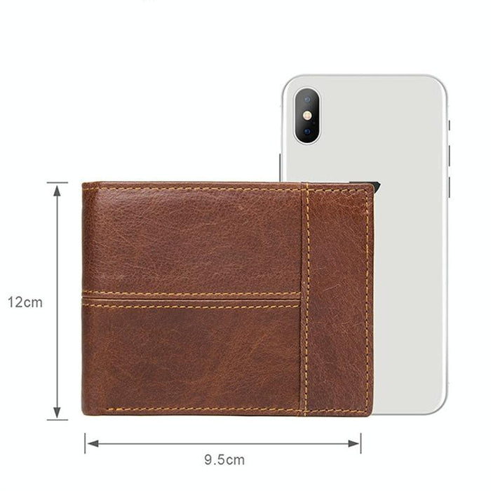 Retro Cowhide Leather Wallet Men's Short Portable