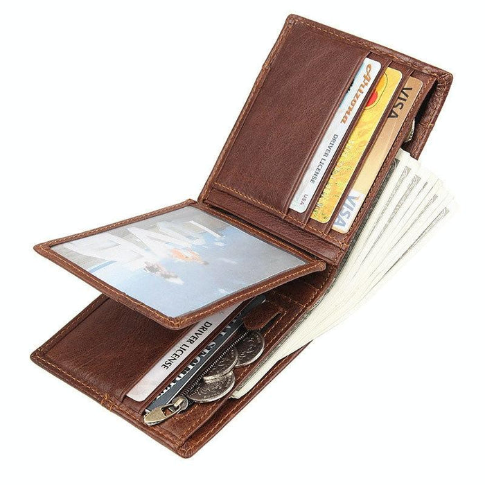 Retro Cowhide Leather Wallet Men's Short Portable