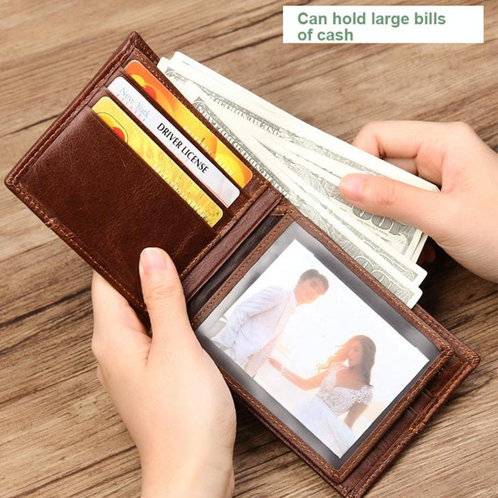 Retro Cowhide Leather Wallet Men's Short Portable