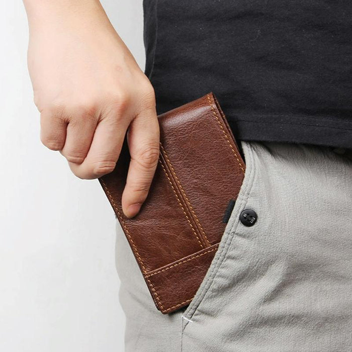 Retro Cowhide Leather Wallet Men's Short Portable