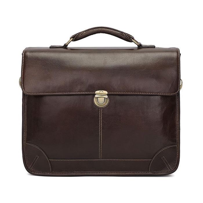 Retro Cowhide Leather Briefcase for 15.6 Laptop