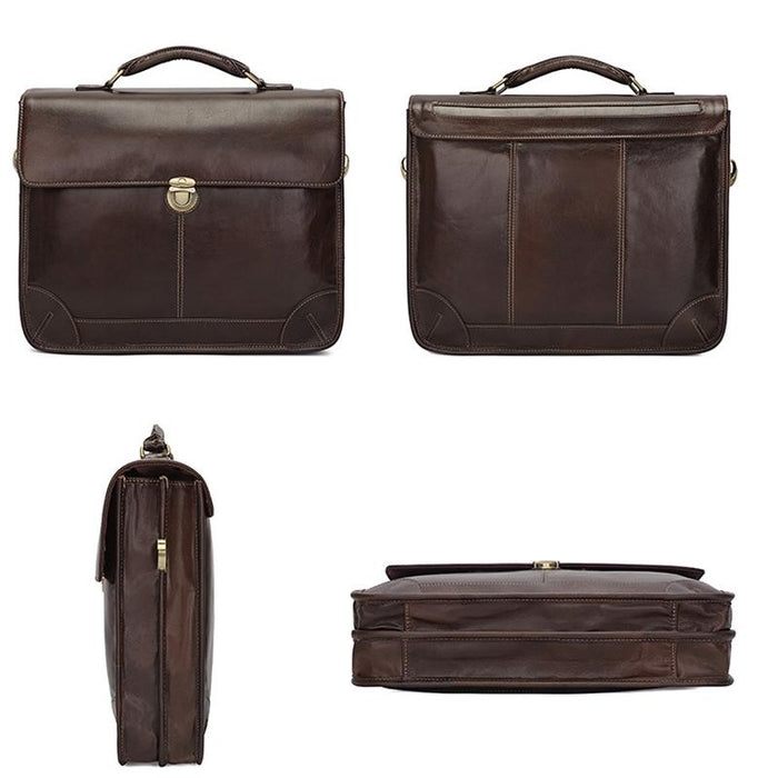 Retro Cowhide Leather Briefcase for 15.6 Laptop