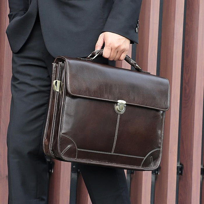 Retro Cowhide Leather Briefcase for 15.6 Laptop