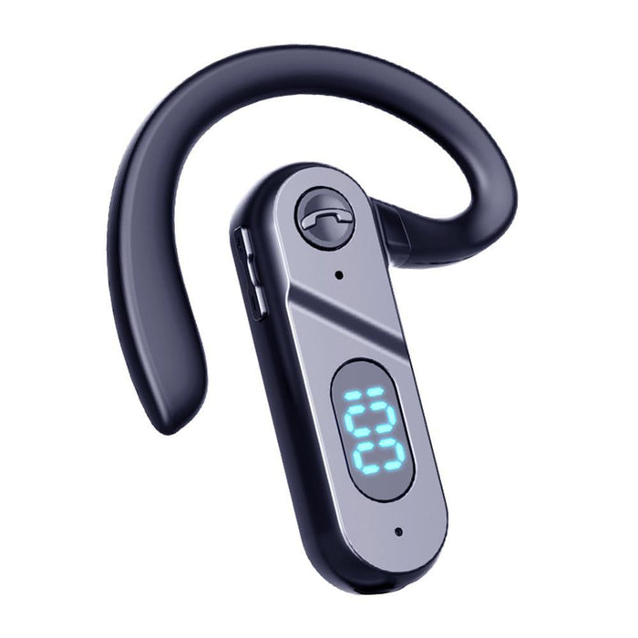 V28 Bluetooth Hanging Ear Digital Display Single Ear Voice Control Earphone Black