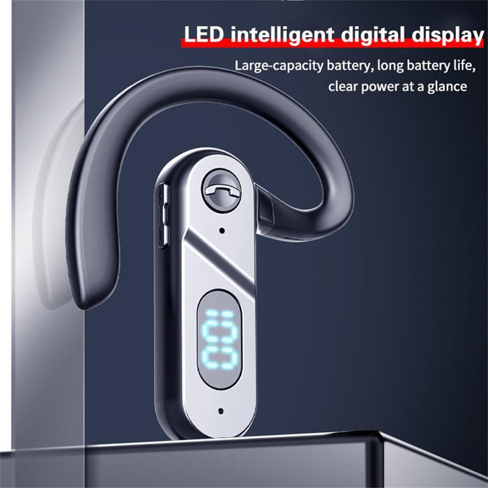 V28 Bluetooth Hanging Ear Digital Display Single Ear Voice Control Earphone Black