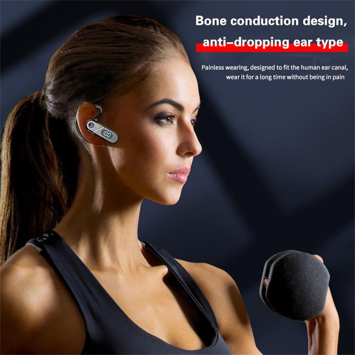 V28 Bluetooth Hanging Ear Digital Display Single Ear Voice Control Earphone Black