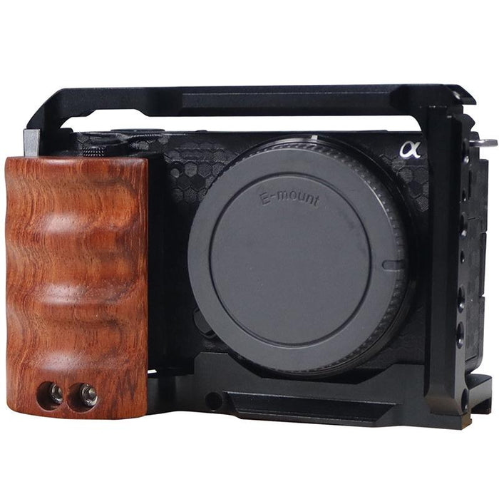 Alloy Rabbit Cage With Wooden Handle For Sony Zv-E10 Camera Black