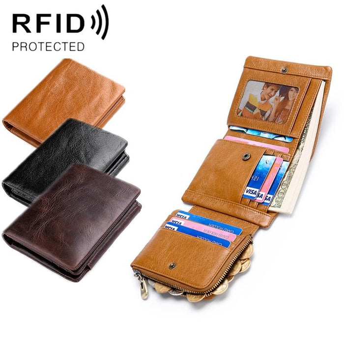 Rfid Genuine Leather Tri Fold Mens Wallet