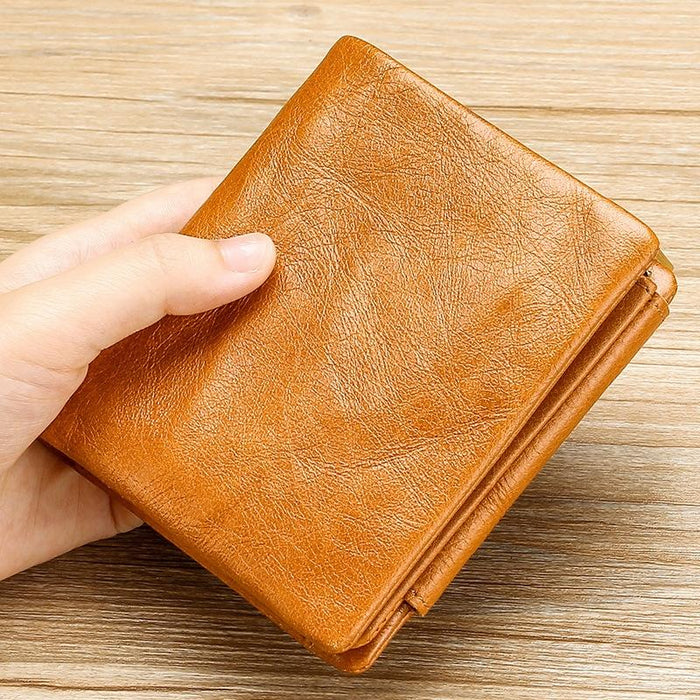 Rfid Genuine Leather Tri Fold Mens Wallet