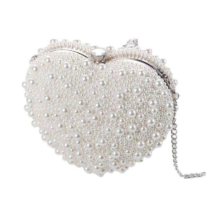 White Heart Shaped Evening Clutch With Chain