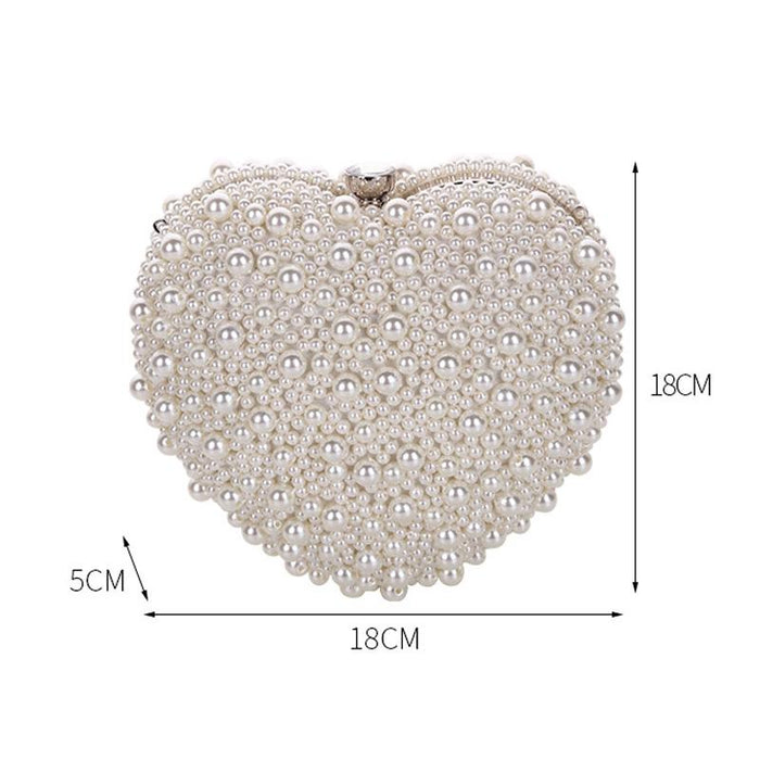 White Heart Shaped Evening Clutch With Chain