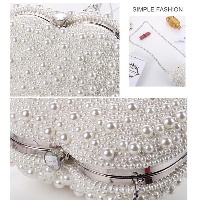 White Heart Shaped Evening Clutch With Chain