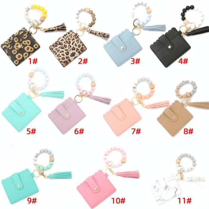 Pu Tassel Silicone Bead Bracelet Wallet With Keychain Colour Marble