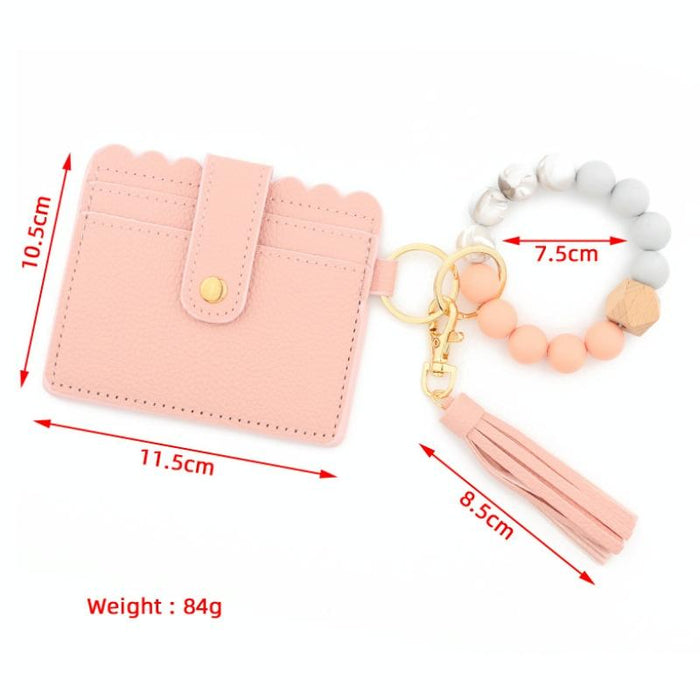 Pu Tassel Silicone Bead Bracelet Wallet With Keychain Colour Marble