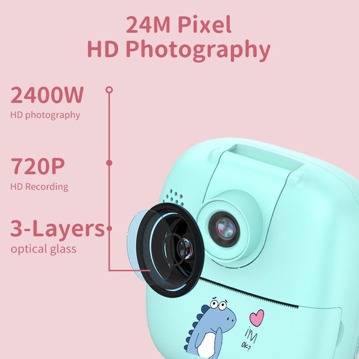 A18 Hd Printable Cartoon Kids Digital Camera With Rotating Lens - Pink & 16G