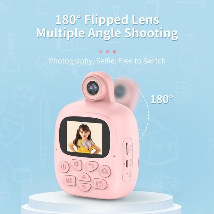 A18 Hd Printable Cartoon Kids Digital Camera With Rotating Lens - Pink & 16G