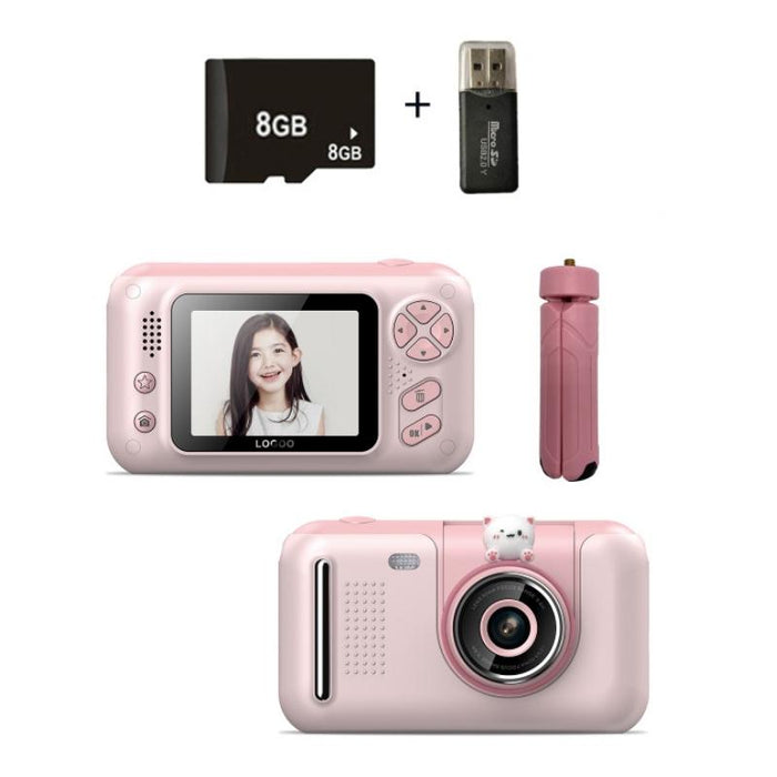 2.4 Inch Children Hd Reversible Photo Slr Camera - Pink & 8G Memory Card & Card Reader