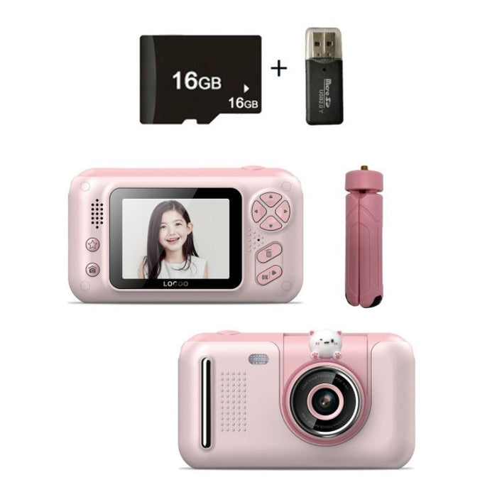 2.4 Inch Children Hd Reversible Photo Slr Camera - Pink & 16G Memory Card & Card Reader