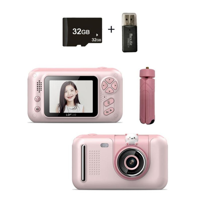 2.4 Inch Children Hd Reversible Photo Slr Camera - Pink & 32G Memory Card & Card Reader