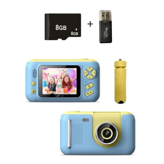 2.4 Inch Children Hd Reversible Photo Slr Camera - Yellow Blue & 8G Memory Card & Card Reader