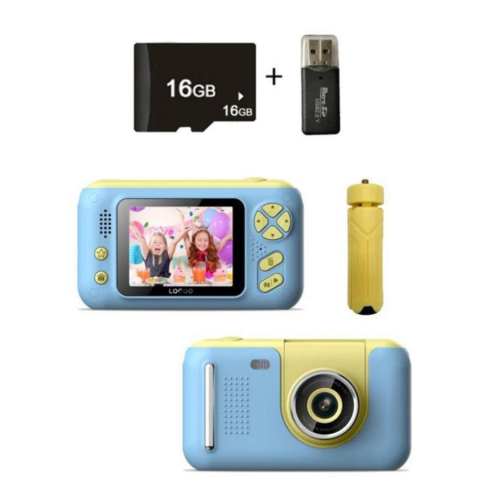 2.4 Inch Children Hd Reversible Photo Slr Camera - Yellow Blue & 16G Memory Card & Card Reader