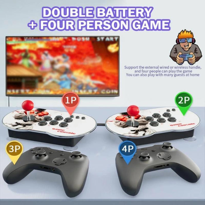 Tv Console Game Joystick Turret Hd 4K Game 3 Persons 32G Built-In 10000 Games & Wireless Handle