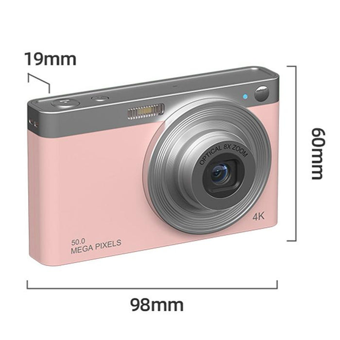 C13 2.88 Inch 4K 8X Optical Zoom Telescopic Lens Hd Digital Camera - Pink & Card Reader & Wiper