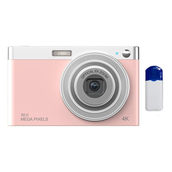 C13 2.88 Inch 4K 8X Optical Zoom Telescopic Lens Hd Digital Camera - Pink & Card Reader & Wiper