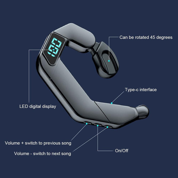 V19 Bone Conduction Digital Display Stereo Hanging Ear Sports Bluetooth Headset