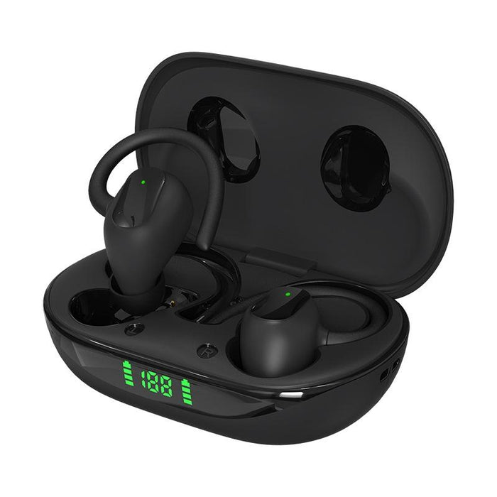 Digital Display With Charging Bin Hanging Ear Stereo Business Sports Bluetooth Headset Black