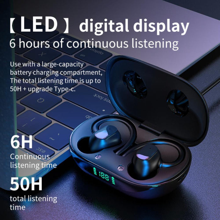 Digital Display With Charging Bin Hanging Ear Stereo Business Sports Bluetooth Headset Black