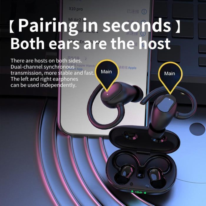 Digital Display With Charging Bin Hanging Ear Stereo Business Sports Bluetooth Headset Black