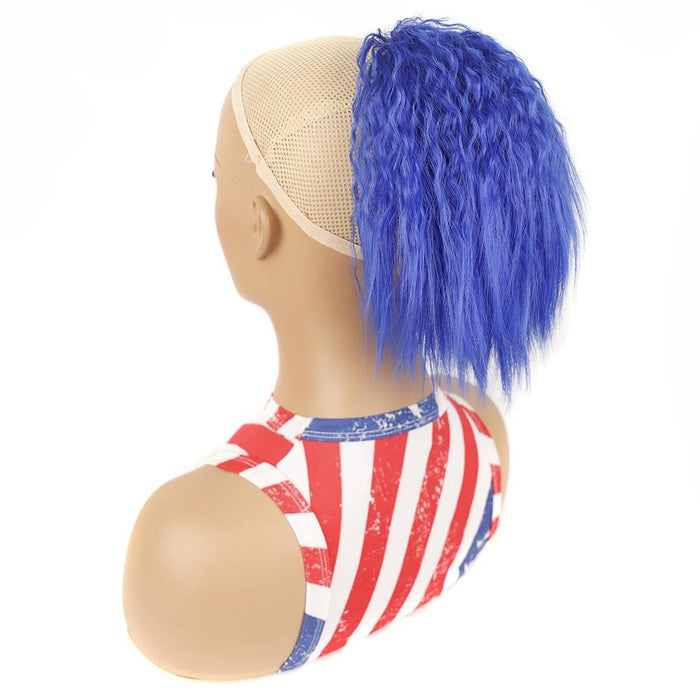 Blue2 Drawstring Perm Curly Wig Short Ponytail