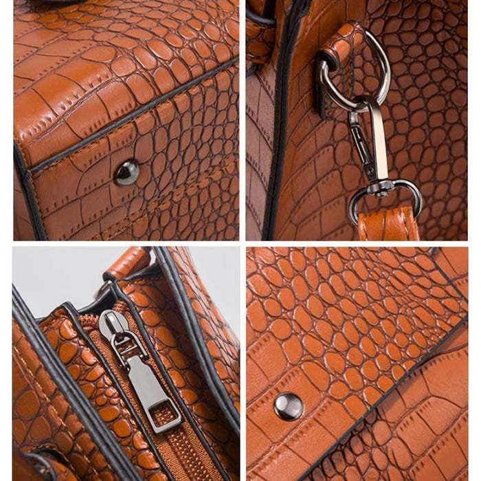 3 In 1 Crocodile Print Diagonal Cross Body Large Capacity