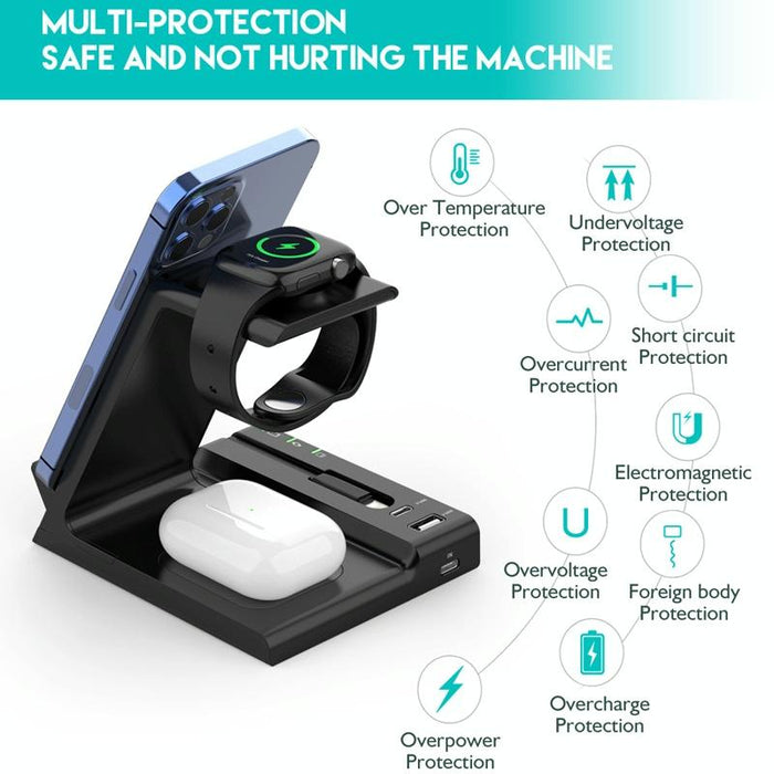 6 In 1 Wireless Charging Stand With Usb C Port & 8 Pin Cable