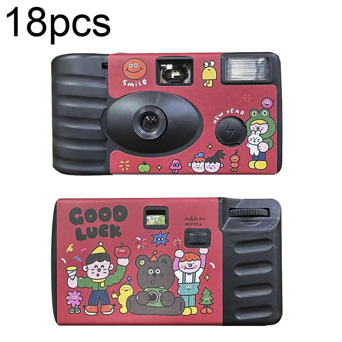 18Pcs Red Good Luck Retro Film Camera Waterproof Cartoon Decorative Stickers Without Camera