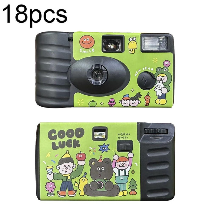 18Pcs Green Good Luck Retro Film Camera Waterproof Cartoon Decorative Stickers Without Camera