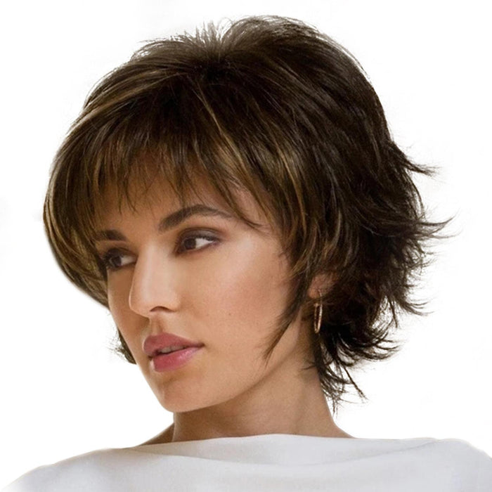 Fluffy Short Curved Head Set Chemical Fiber Wig / Gold