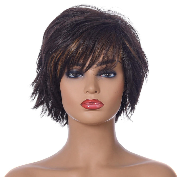 Fluffy Short Curved Head Set Chemical Fiber Wig / Gold