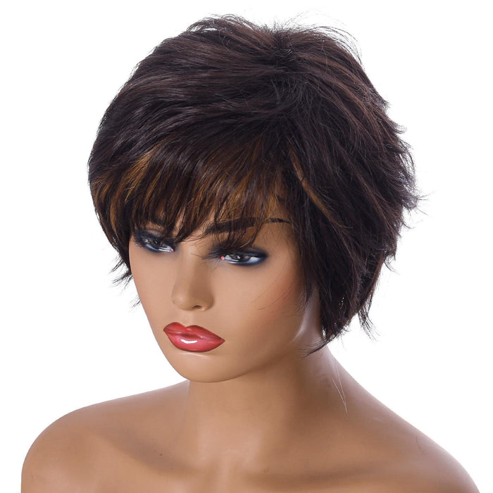 Fluffy Short Curved Head Set Chemical Fiber Wig / Gold