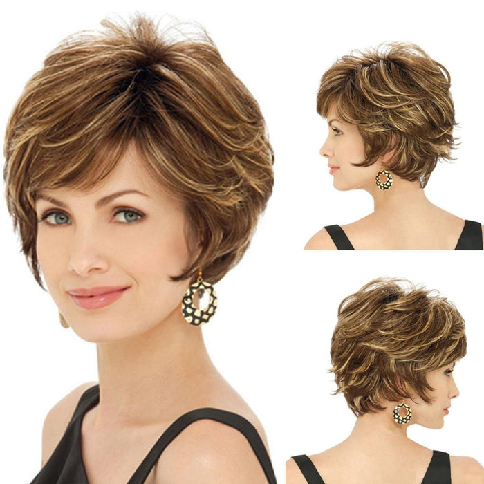 Short Curved Fluffy Women Wig Gold