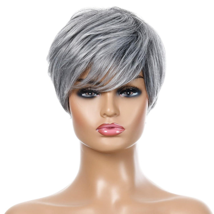 Silver Gray Short Straight Hair Wig High Temp Silk Fiber