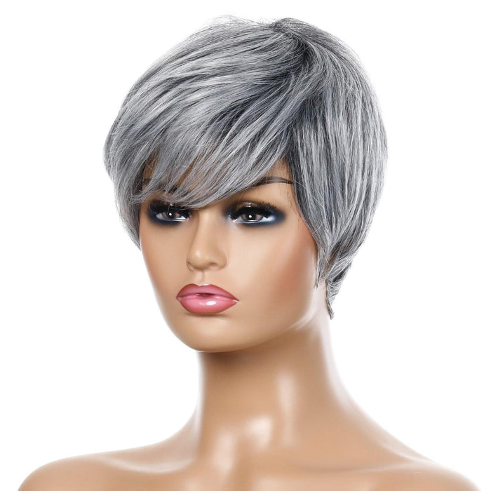 Silver Gray Short Straight Hair Wig High Temp Silk Fiber