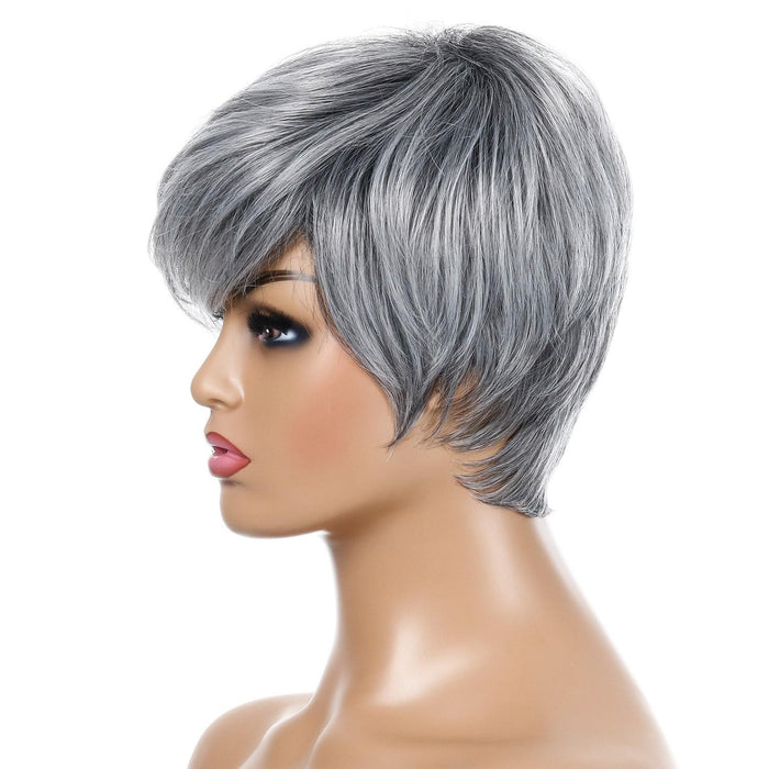 Silver Gray Short Straight Hair Wig High Temp Silk Fiber